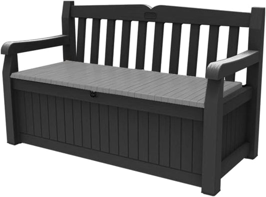Keter Eden Bench 265L Outdoor 60% recycled Garden Furniture Storage Box Graphite & Light Grey | ..