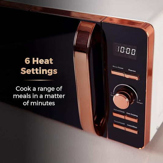 Tower T24021W Digital Microwave with 60-Minute Timer and 8 Autocook Settings, 20L, 800W White and Rose Gold