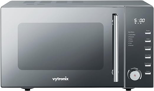 VYTRONIX B25M 900W Digital Microwave Oven | Freestanding Microwave with 5 Power Levels, Clock & Timer Function | Black Microwave with Mirrored Front, 25 Litre Capacity (Black)