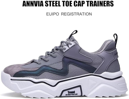Annvia Safety Shoes for Women Lightweight Steel Toe Cap Trainers Men Work Safety Trainers Breathable Ladies Safety Boots Non Slip Sneakers