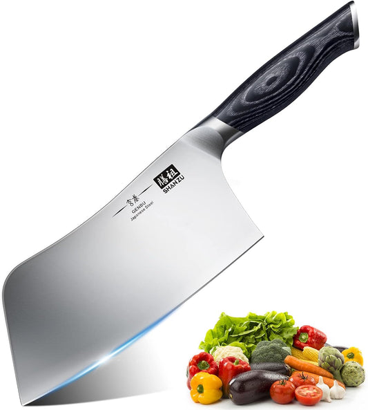 SHAN ZU Chef Knife,7 inch Sharp Meat Cleaver Knife Vegetable Chopper Professional Japanese High Carbon Stainless Steel Kitchen Chopping Knife with K133 Wood... Colour Name:Cleaver Knife