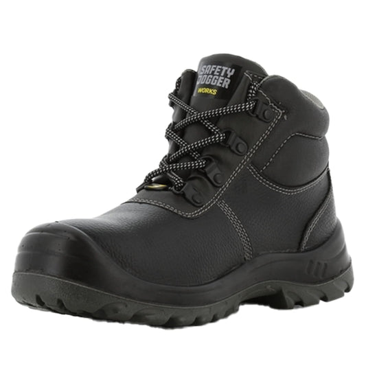 SAFETY JOGGER Safety Boot - BESTBOY - Steel Toe Cap S3/S1P Work Shoe for Men or Women, Anti Slip Puncture Resistant Steel Sole, Shock Absorbing, Water and Oil Repellant Safety Shoe, UK 8 EU 42, Black Leather