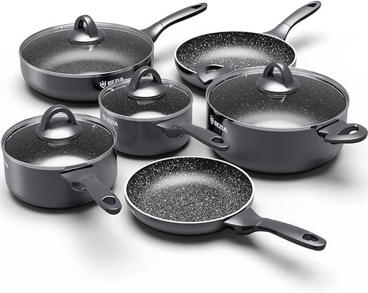 Hob Pan Set, Pots and Pans Set Nonstick 10 Piece, Non Stick Cookware Saucepan Sets with Lids, Stay-Cool Bakelite Handle, Cooking Saucepans, Frying & Stockpot