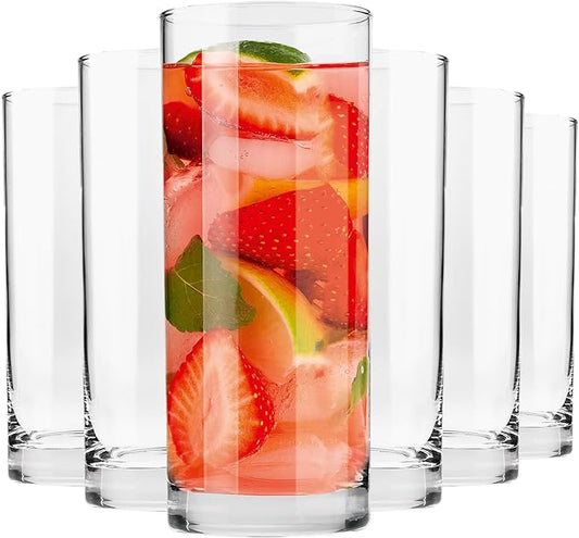 Krosno Glasses for Water, Juice, Long Drink Basic Cocktails | Drinks & Water | Set of 6 | 300 ML | Basic Collection | Classic Shape | Lead-Free Glass | Home, Restaurants & Parties | Dishwasher Safe