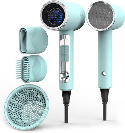 FUNTIN Hair Dryer, Blow Dryer with Diffuser Comb Brush Ionic 2300W Powerful 2024 New Version(Tiffunny Blue)