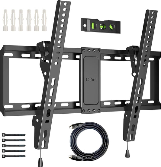 BONTEC TV Wall Bracket for Most 37-82 Inch LED LCD Plasma Flat Curved TVs, Tilt TV Wall Mount with Max. VESA 600x400mm, Up to 60kg, Bubble Level, 1.8m HDMI...