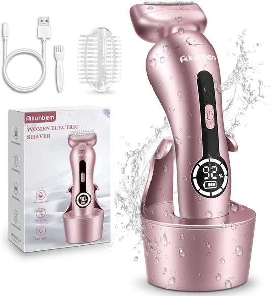 Electric Razor for Women for Legs Bikini Trimmer Electric Shaver for Women Underarm Public Hairs Rechargeable Womens Shaver with Detachable Head Wet Dry Use Painless Cordless (Pink)