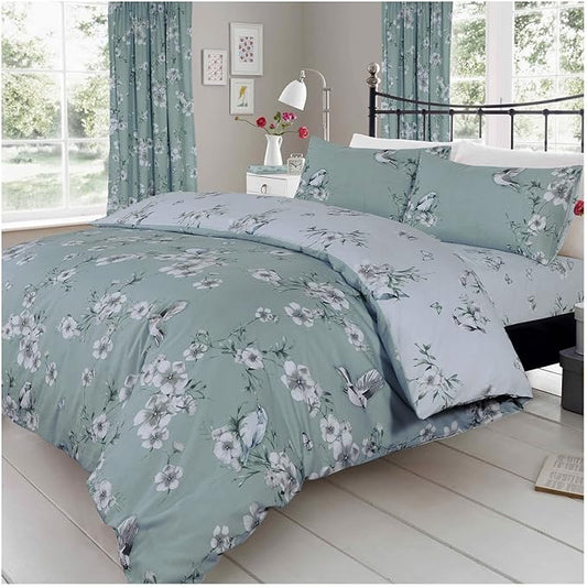 GC GAVENO CAVAILIA King Size Duvet Cover With Pillow Cases | Polycotton Quilt Bed Set | Flower Bedding Set King Size| Duck Egg